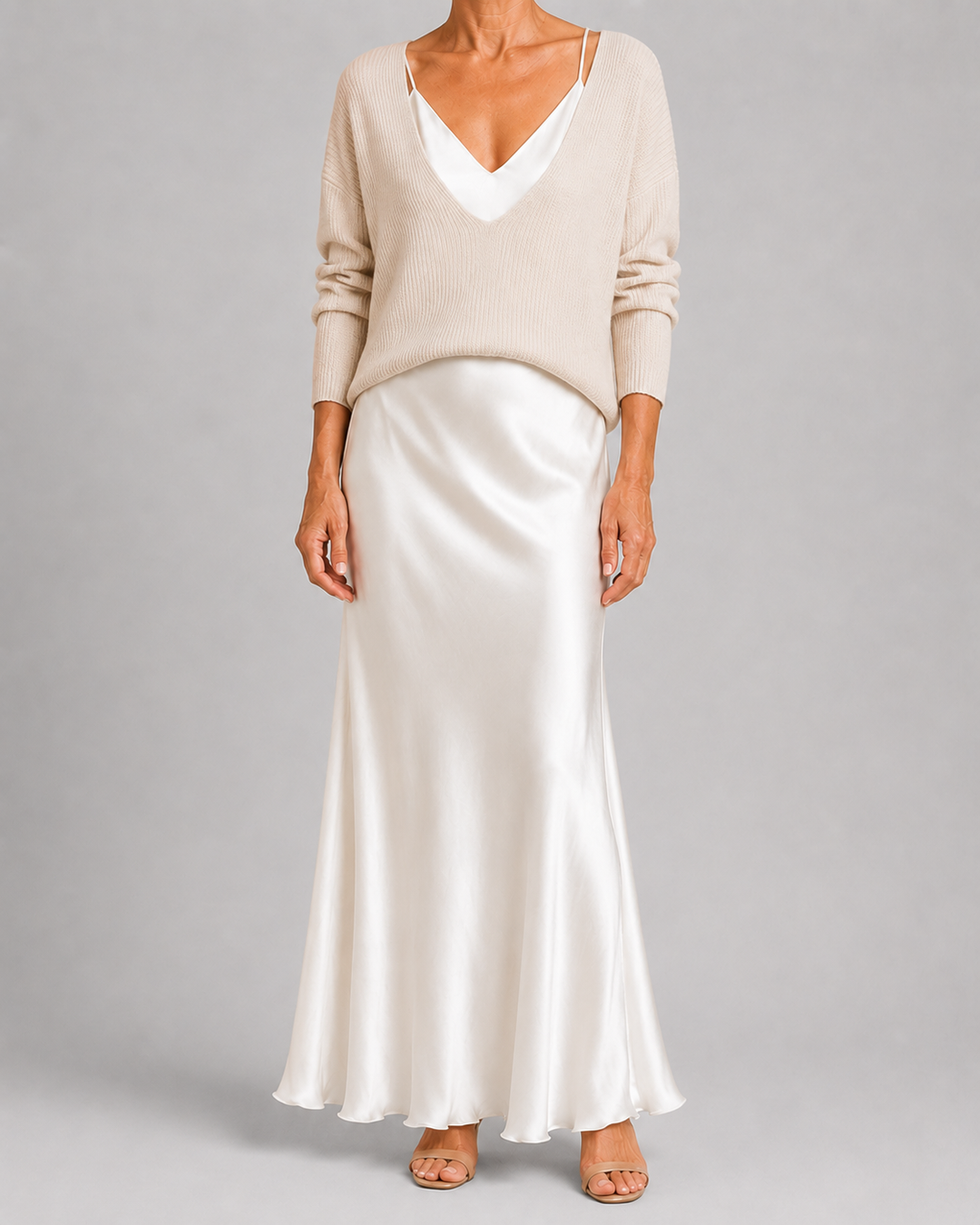 Elisabeth | Knit Top and Satin Skirt Set