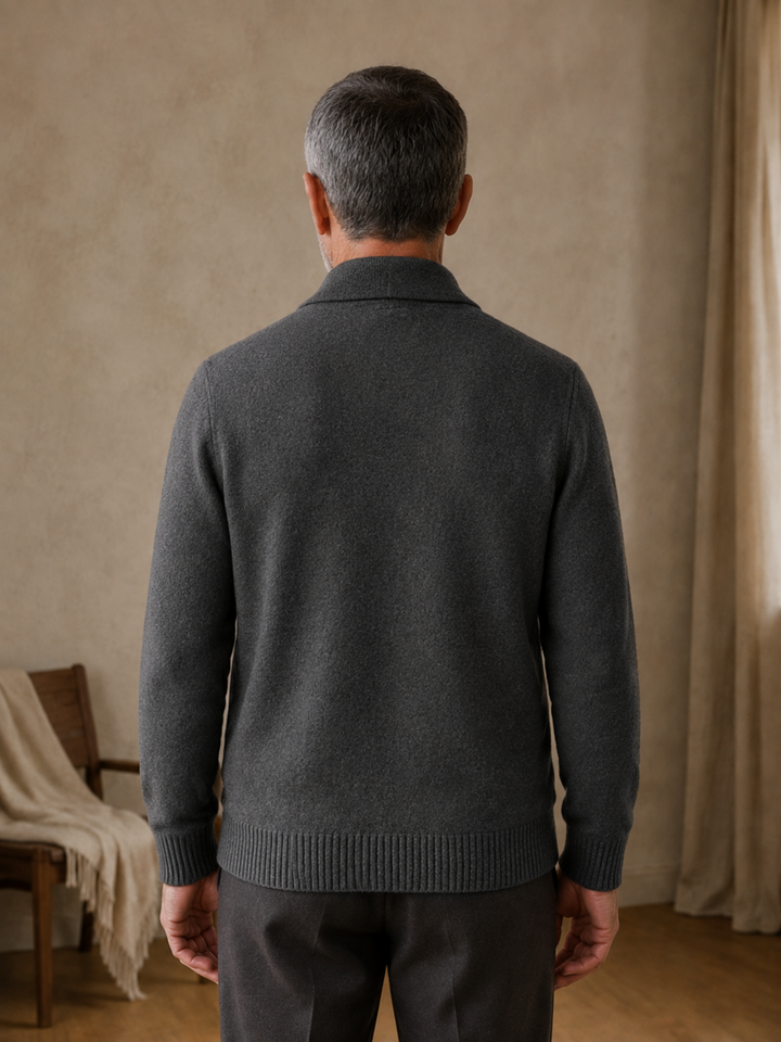Cashmere Shawl Collar Button Cardigan - Dark Gray - back view