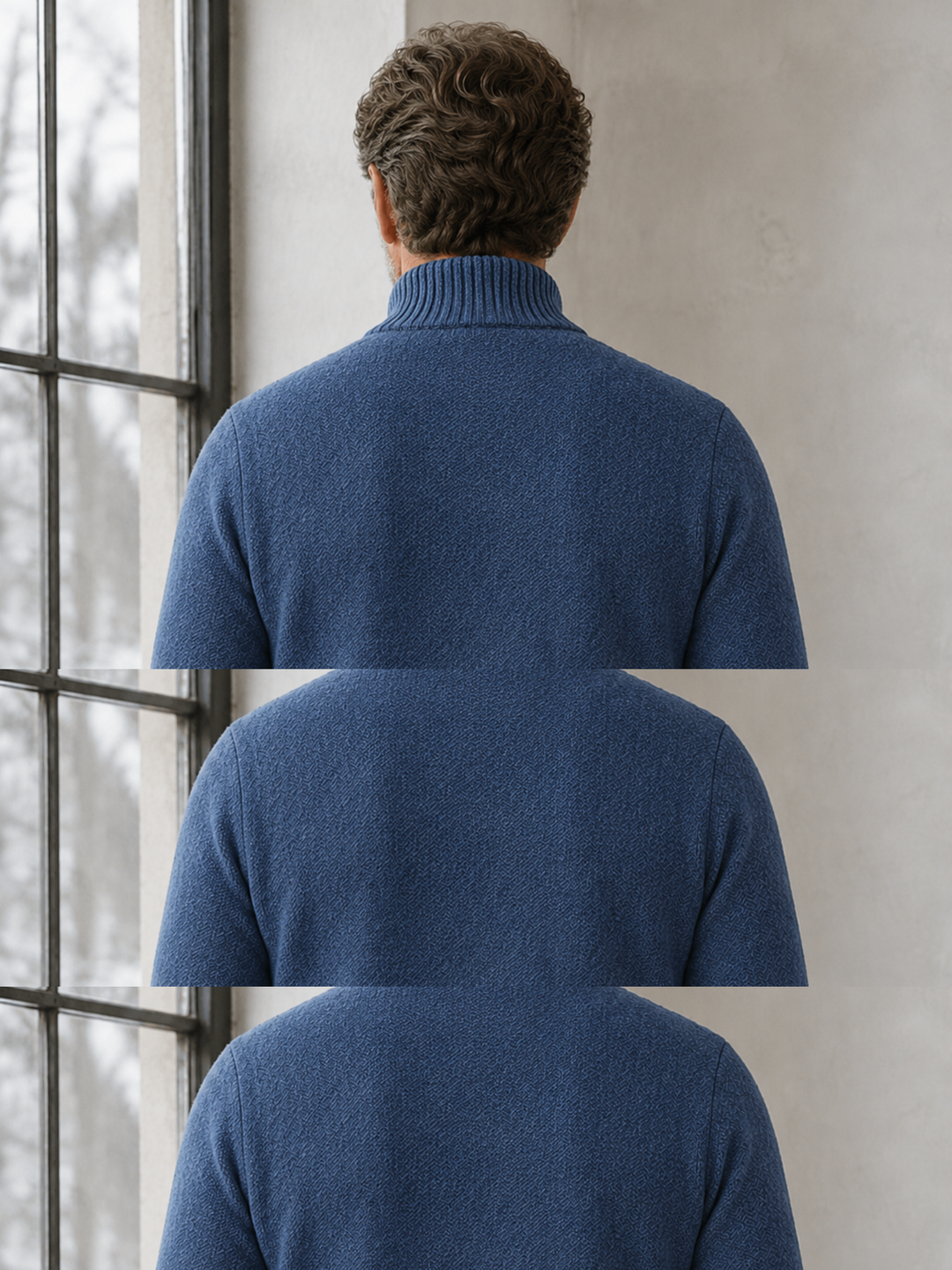 Wool Cashmere Fleece Lined Cardigan - Denim Blue back view