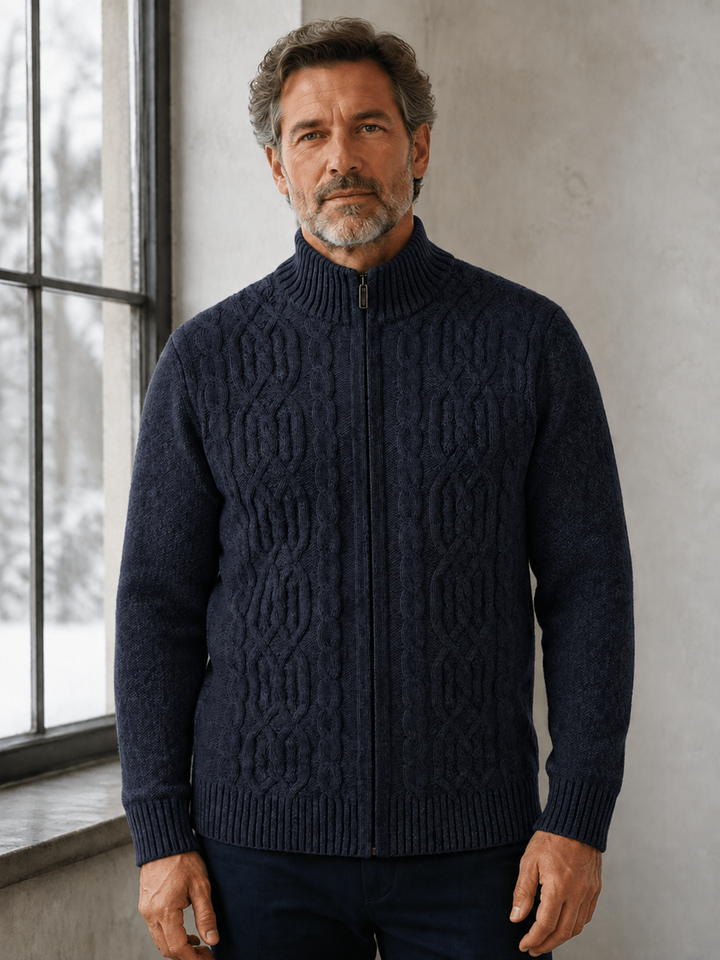 Wool Cashmere Fleece Lined Cardigan - Navy Blue hero
