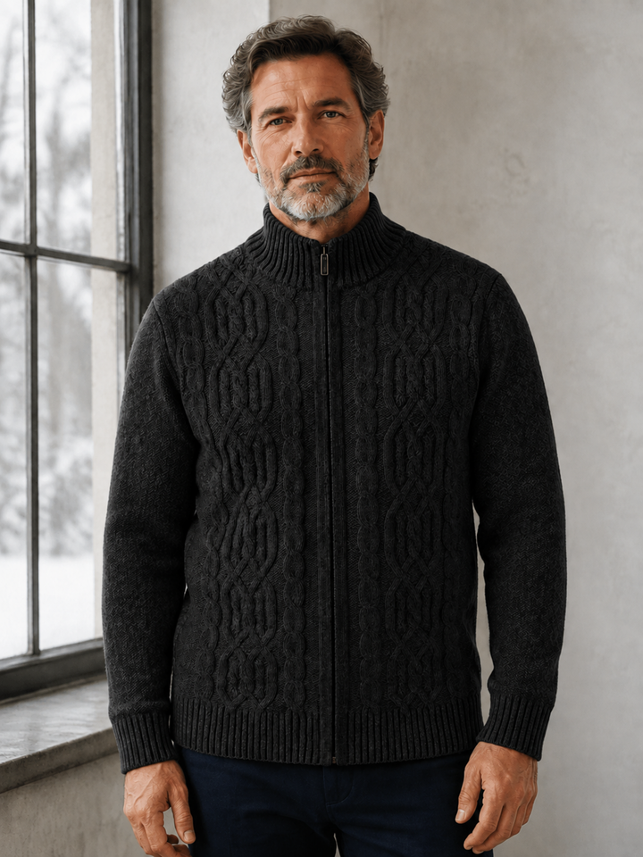 Wool Cashmere Fleece Lined Cardigan - Black hero