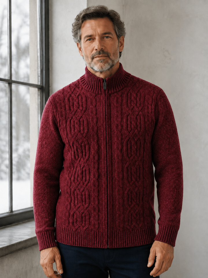Wool Cashmere Fleece Lined Cardigan - Red hero