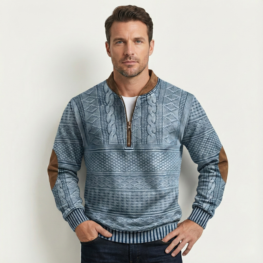Martial | Elbow Patch Patterned Half Zip
