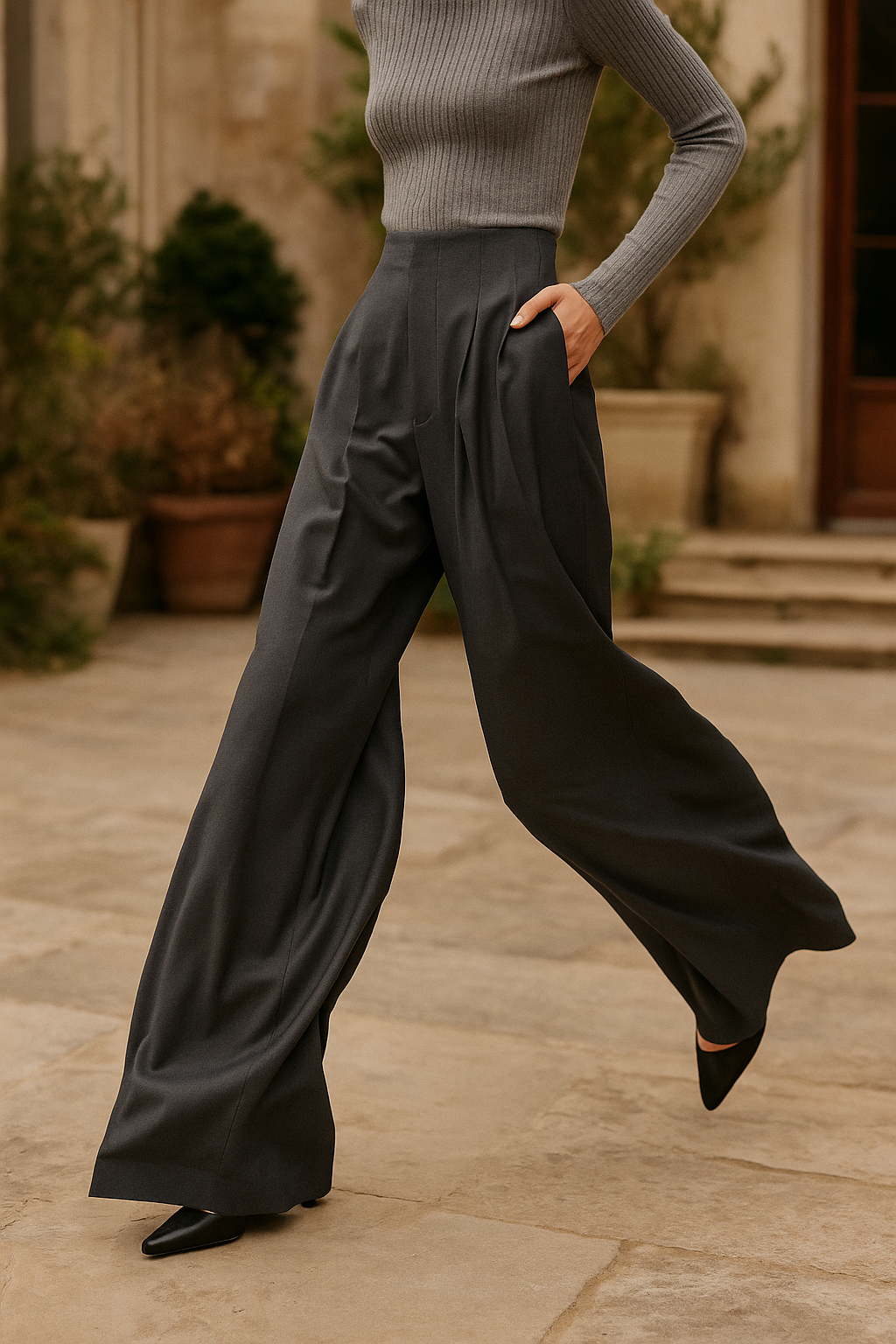 Octavie | Draped Cotton Wide Leg Trousers