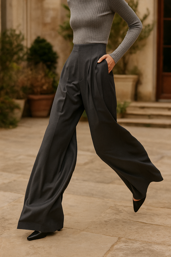 Octavie | Draped Cotton Wide Leg Trousers