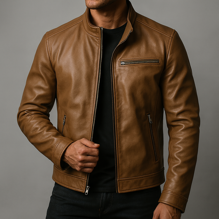 Hormidas | Corduroy Collar Leather Jacket