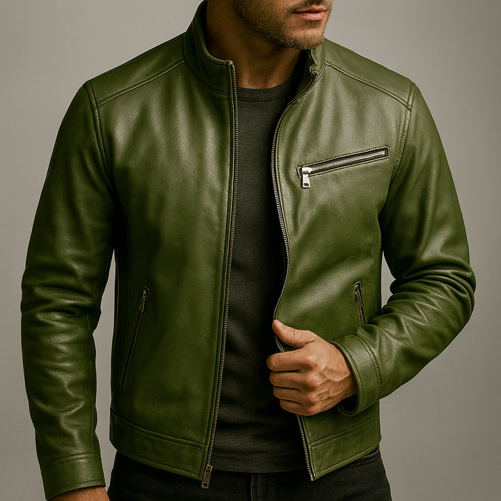 Hormidas | Corduroy Collar Leather Jacket