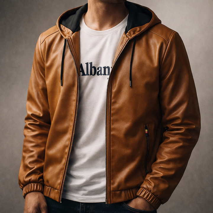 Adelard | Hooded Leather Zip Jacket