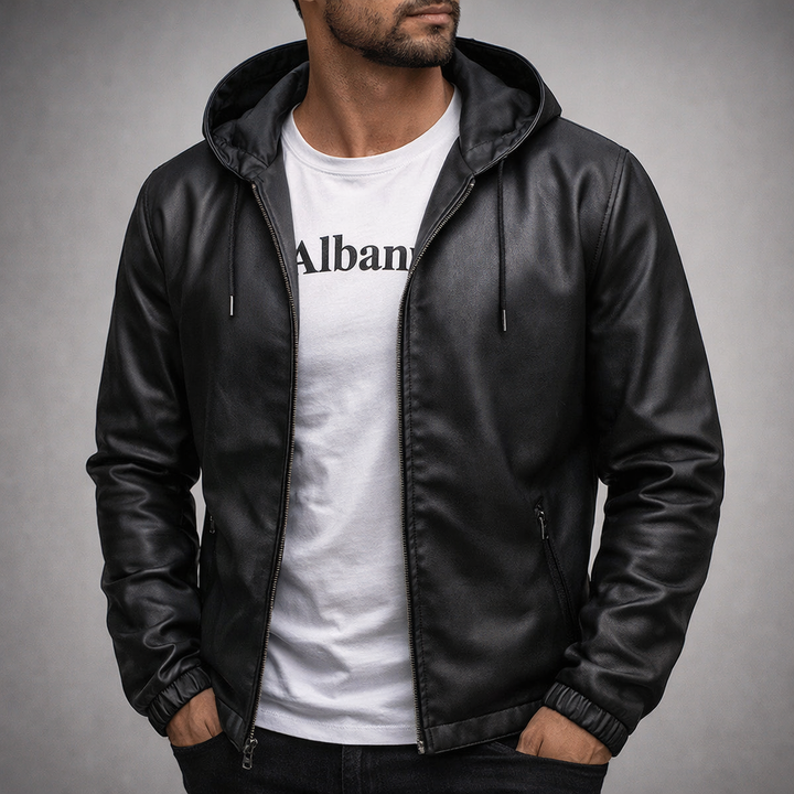 Adelard | Hooded Leather Zip Jacket