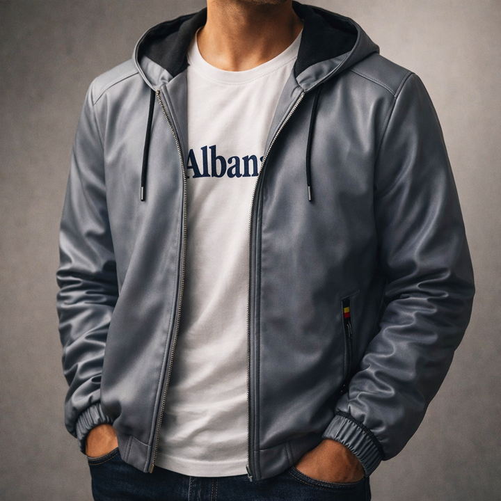 Adelard | Hooded Leather Zip Jacket