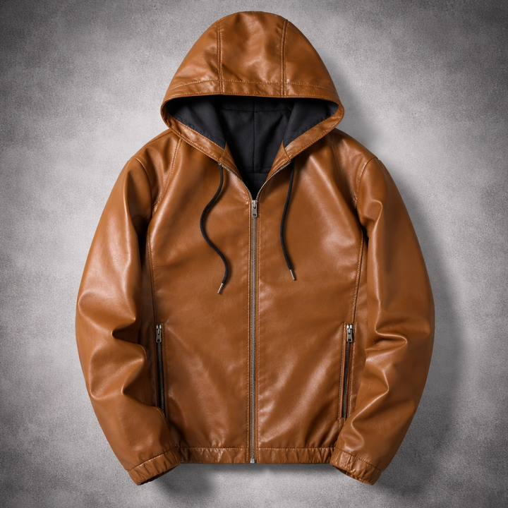 Adelard | Hooded Leather Zip Jacket