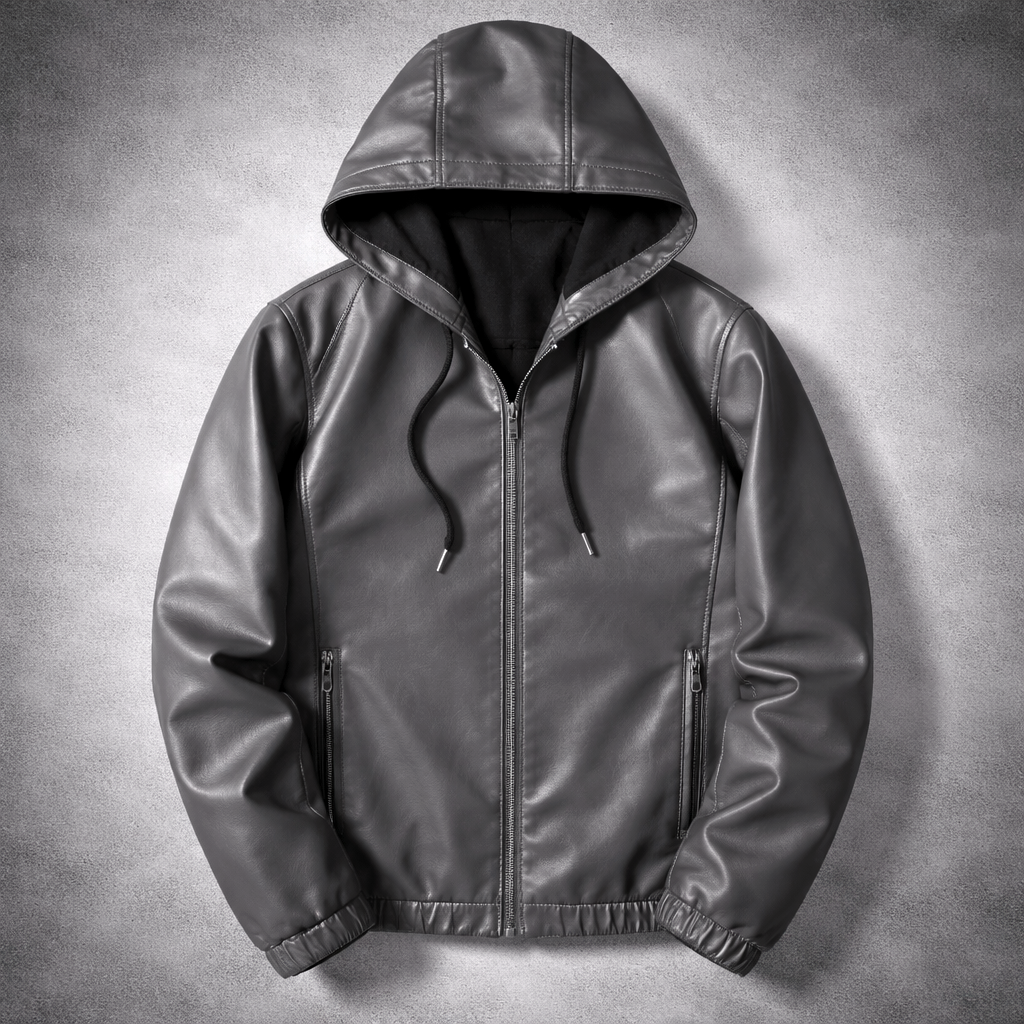 Adelard | Hooded Leather Zip Jacket