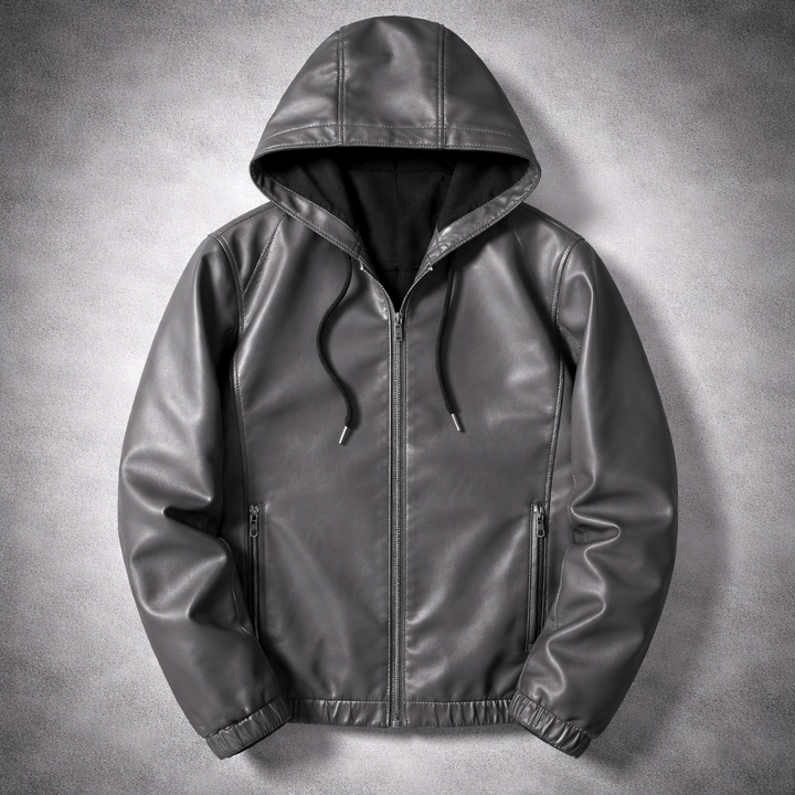Adelard | Hooded Leather Zip Jacket