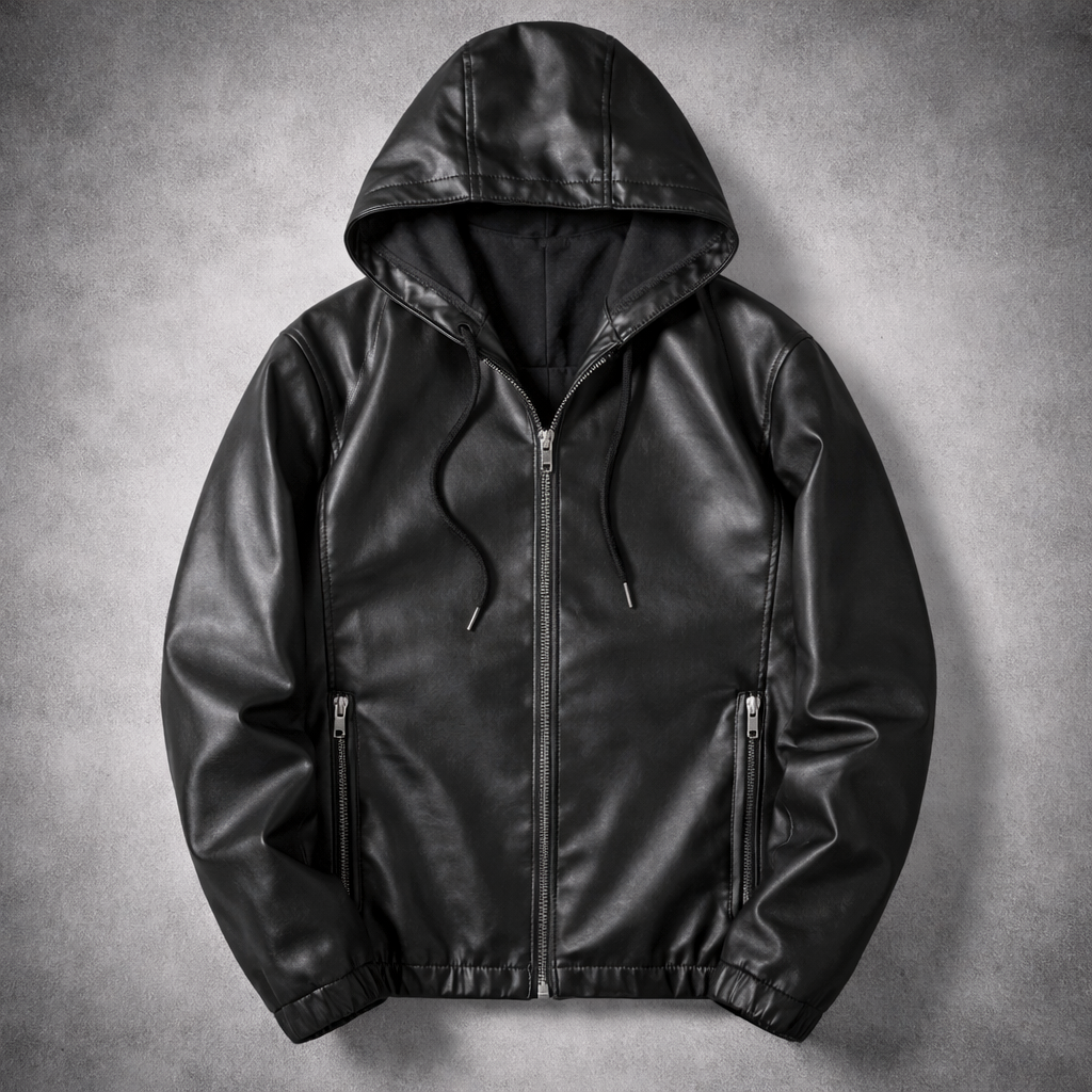 Adelard | Hooded Leather Zip Jacket
