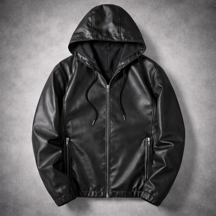 Adelard | Hooded Leather Zip Jacket