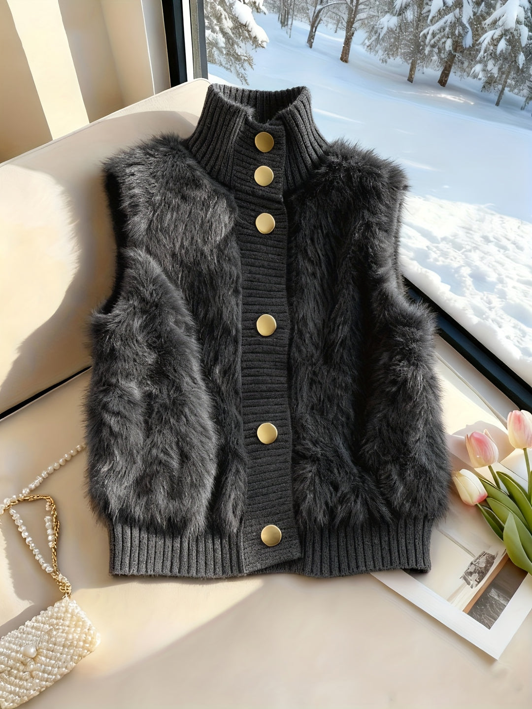 Ermeline | Faux Fur Stand Collar Vest