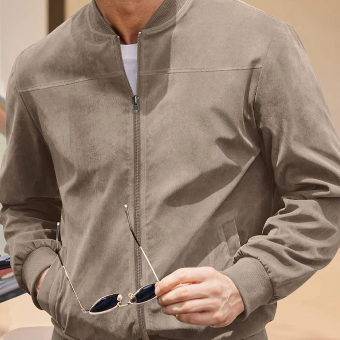 Theophile | Ribbed Cuff Faux Suede Jacket