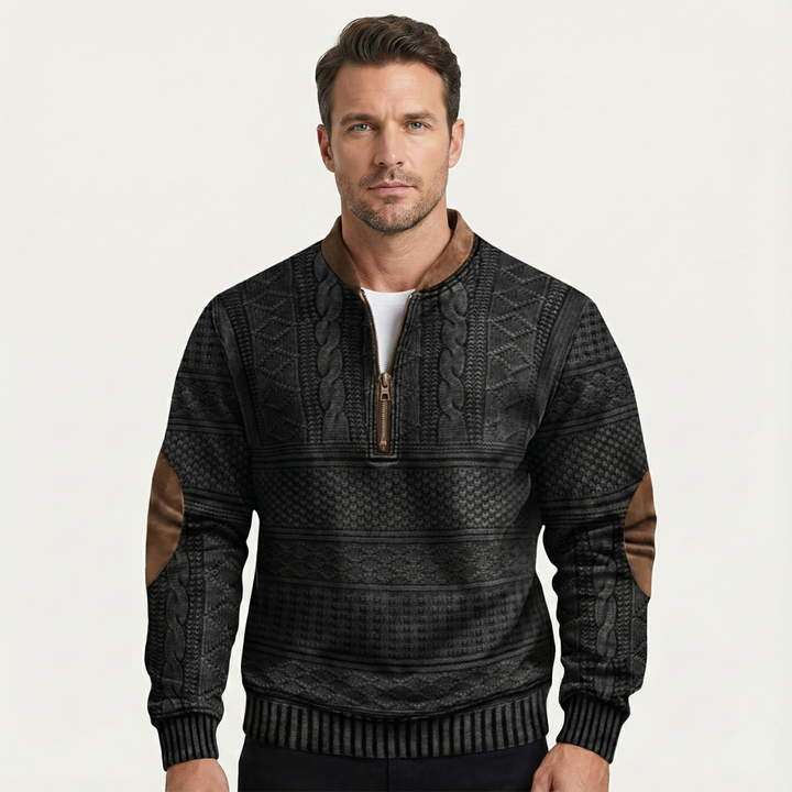 Martial | Elbow Patch Patterned Half Zip