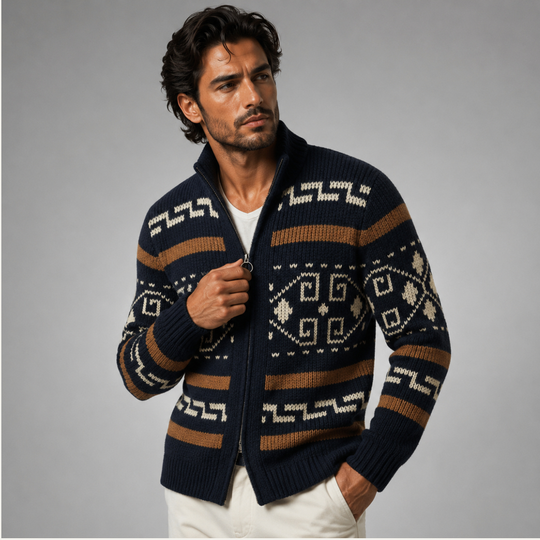 Olivier | Jacquard Knit Shawl Cardigan
