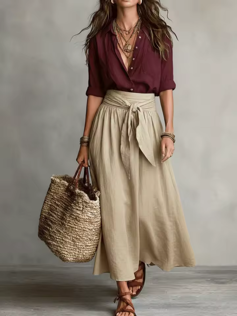 Isabeau | Satin Blouse and Skirt Set