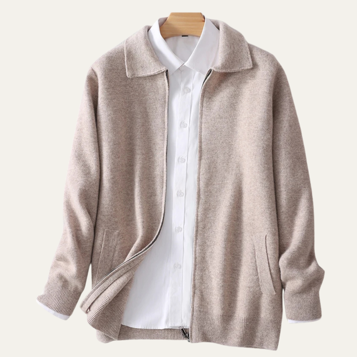 Aldege | 100% Wool Lapel Zip Cardigan