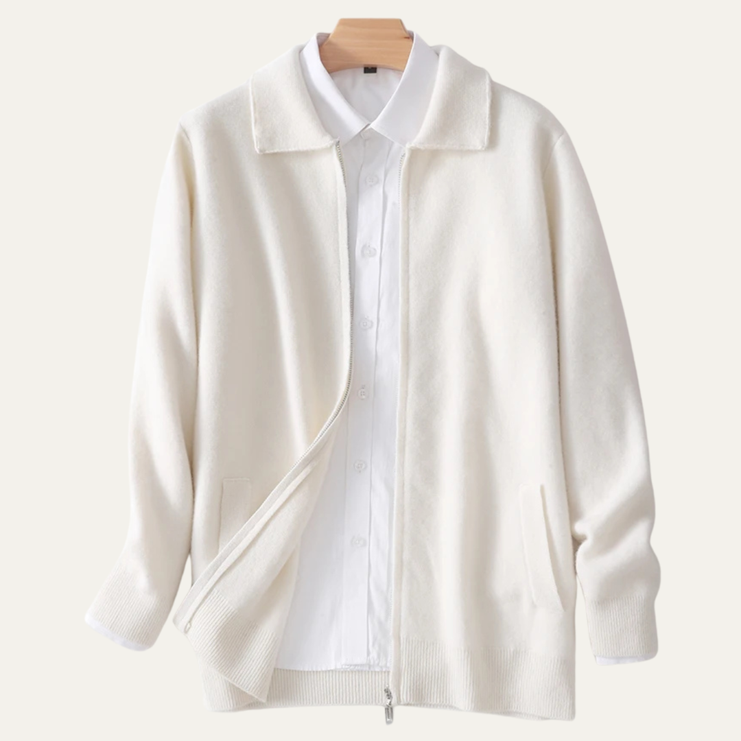 Aldege | 100% Wool Lapel Zip Cardigan
