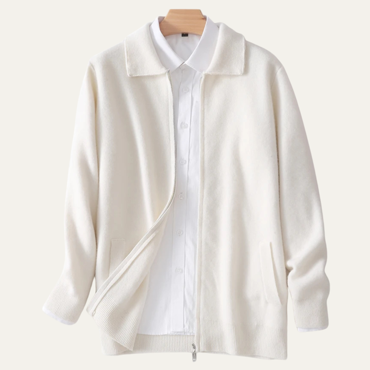 Aldege | 100% Wool Lapel Zip Cardigan