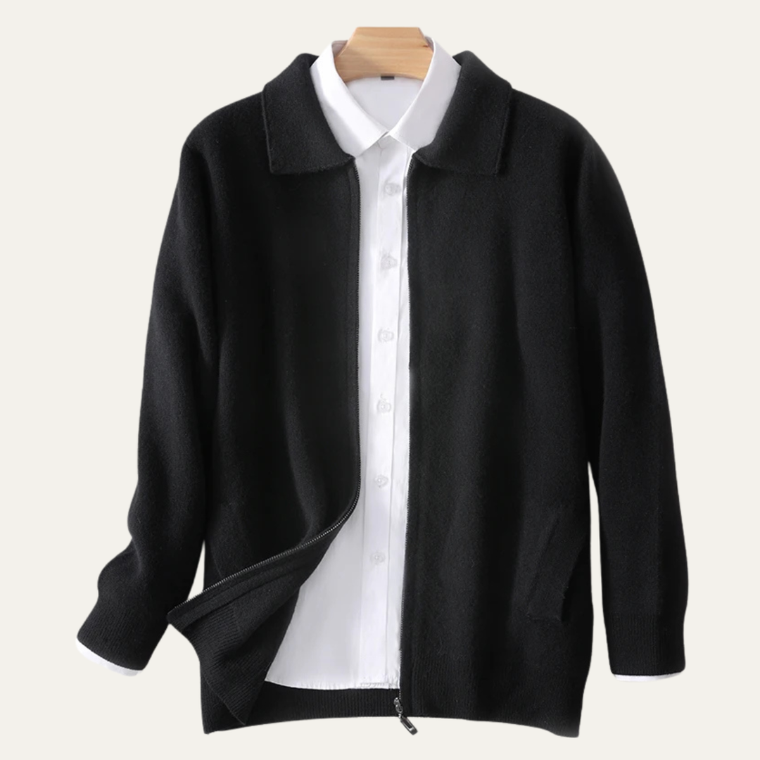 Aldege | 100% Wool Lapel Zip Cardigan
