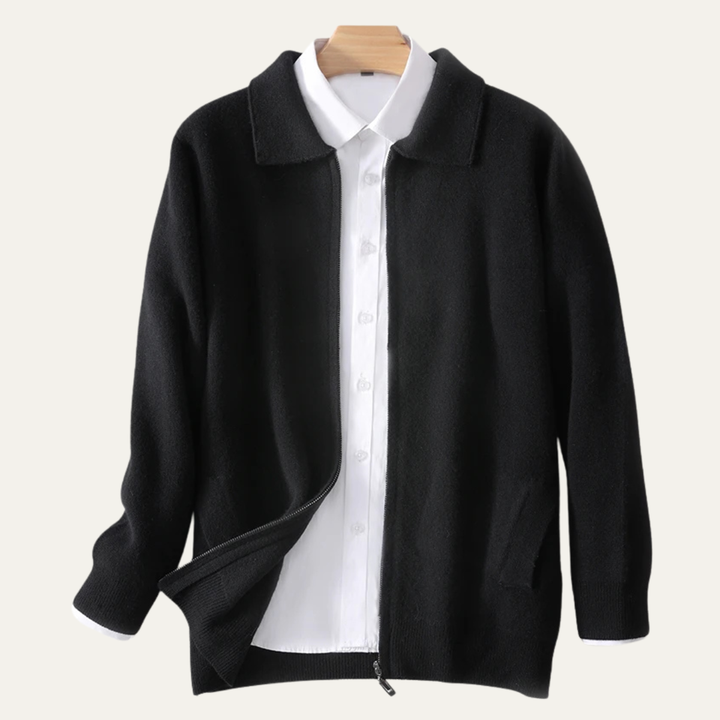 Aldege | 100% Wool Lapel Zip Cardigan