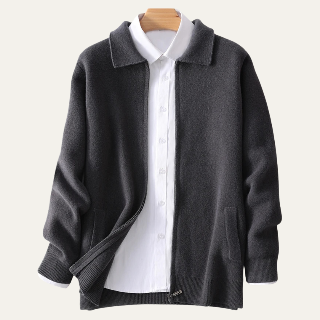 Aldege | 100% Wool Lapel Zip Cardigan