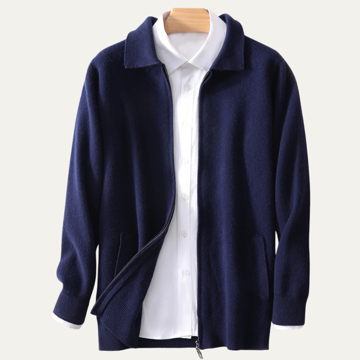 Aldege | 100% Wool Lapel Zip Cardigan