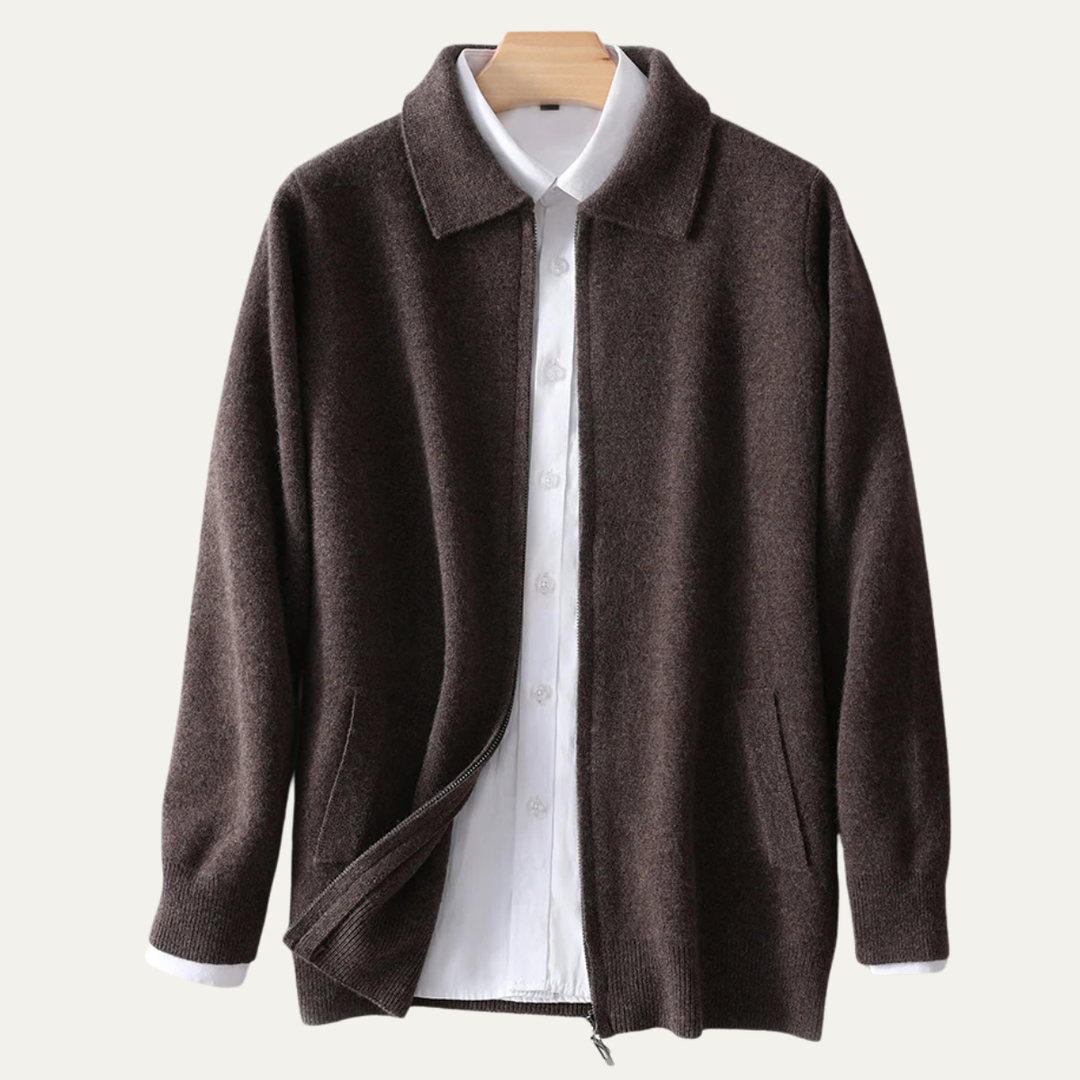 Aldege | 100% Wool Lapel Zip Cardigan