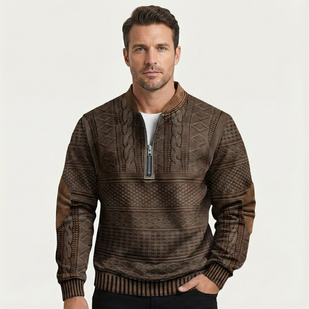 Martial | Elbow Patch Patterned Half Zip