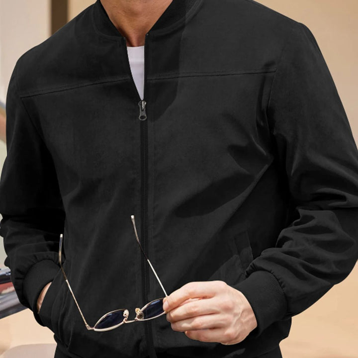 Theophile | Ribbed Cuff Faux Suede Jacket
