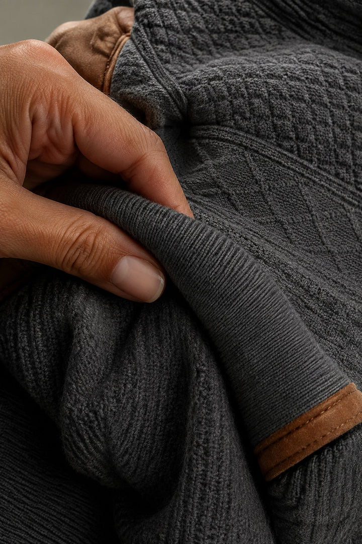 Sweatshirt with Round Neckline and Color Blocking fabric texture close-up