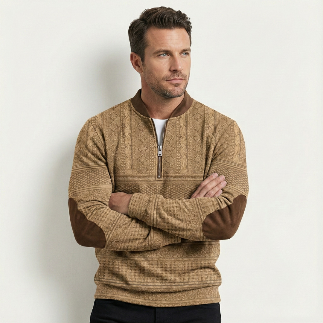 Martial | Elbow Patch Patterned Half Zip