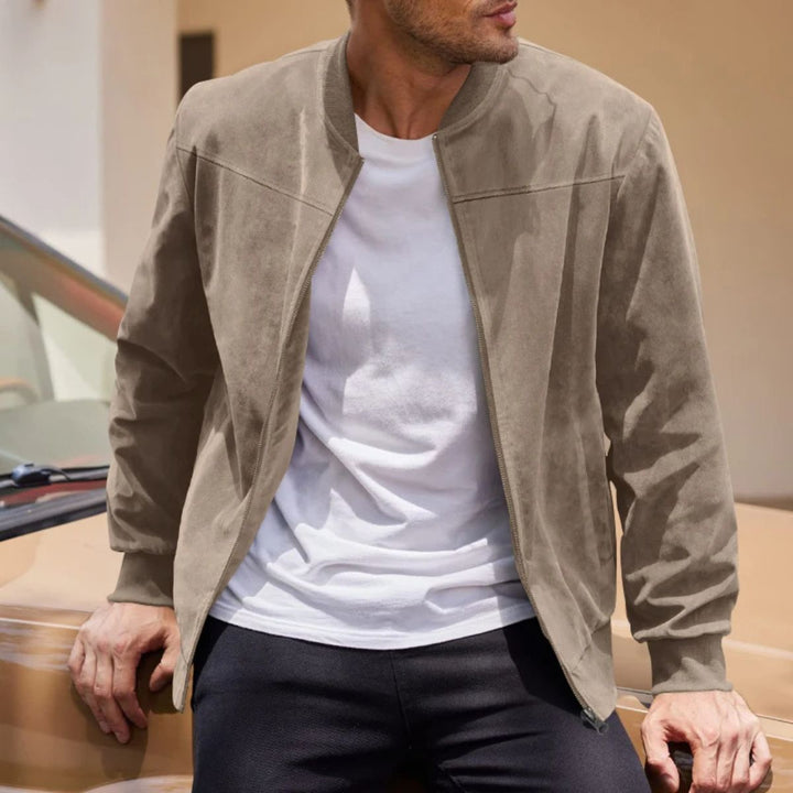 Theophile | Ribbed Cuff Faux Suede Jacket