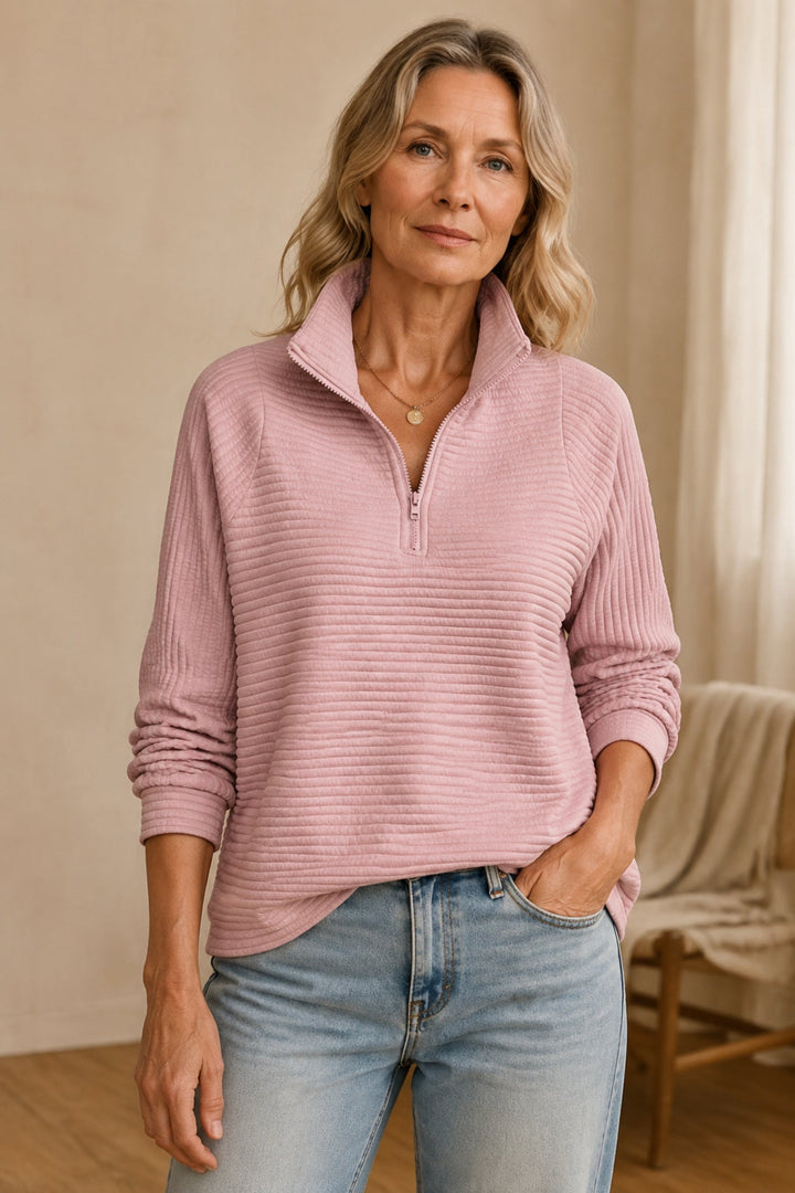 Women's Half-Zip Relaxed Sweatshirt editorial product photograph