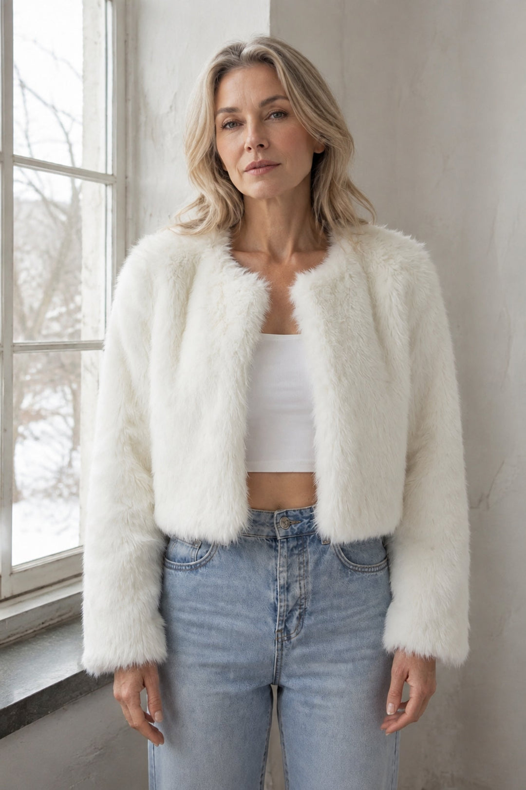 Camille Laurent | Luxe Faux Fur Jacket For Women editorial product photograph