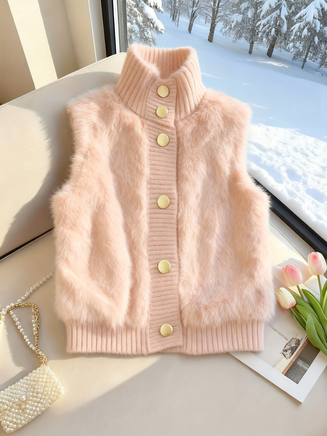 Ermeline | Faux Fur Stand Collar Vest