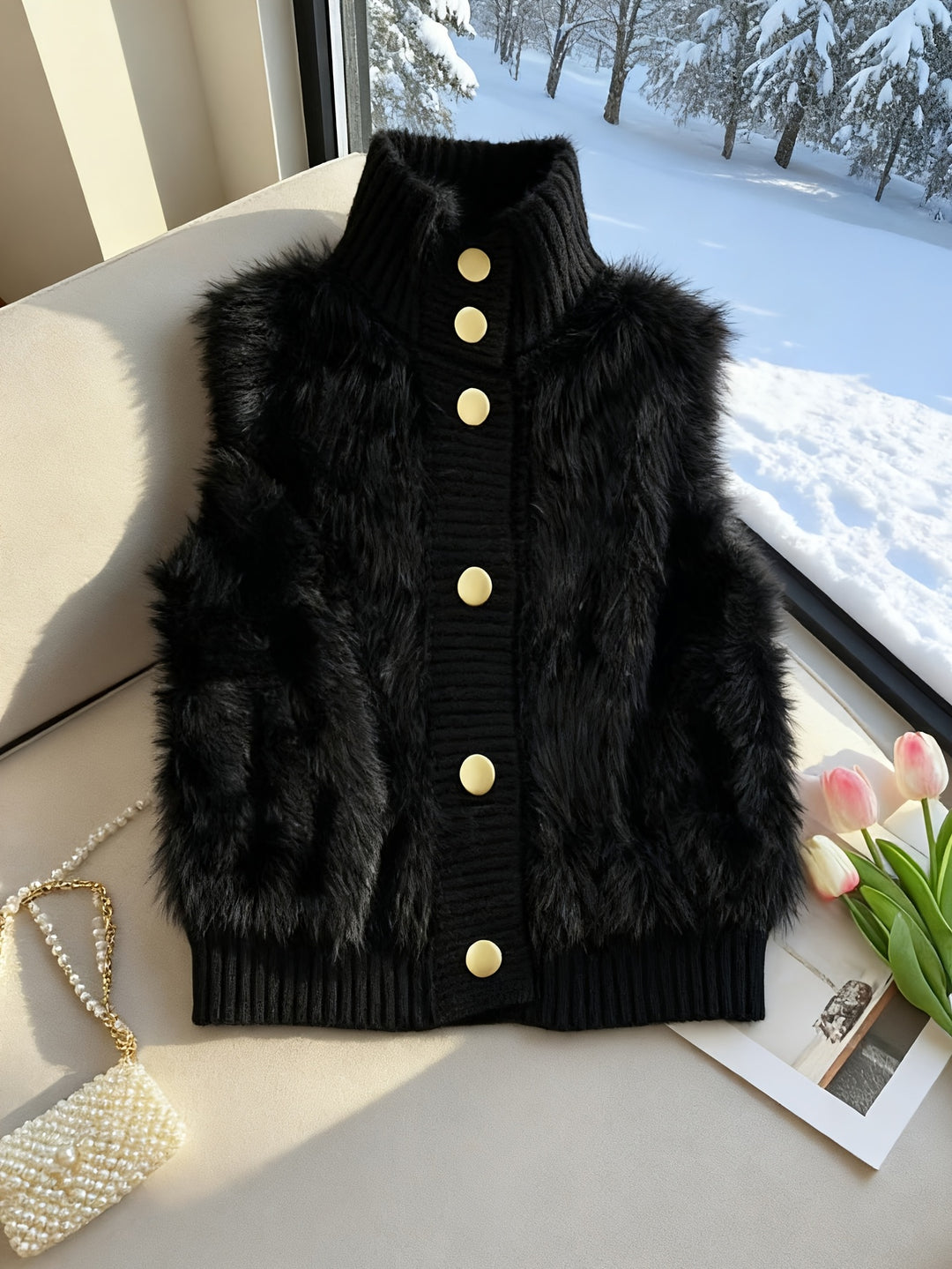 Ermeline | Faux Fur Stand Collar Vest