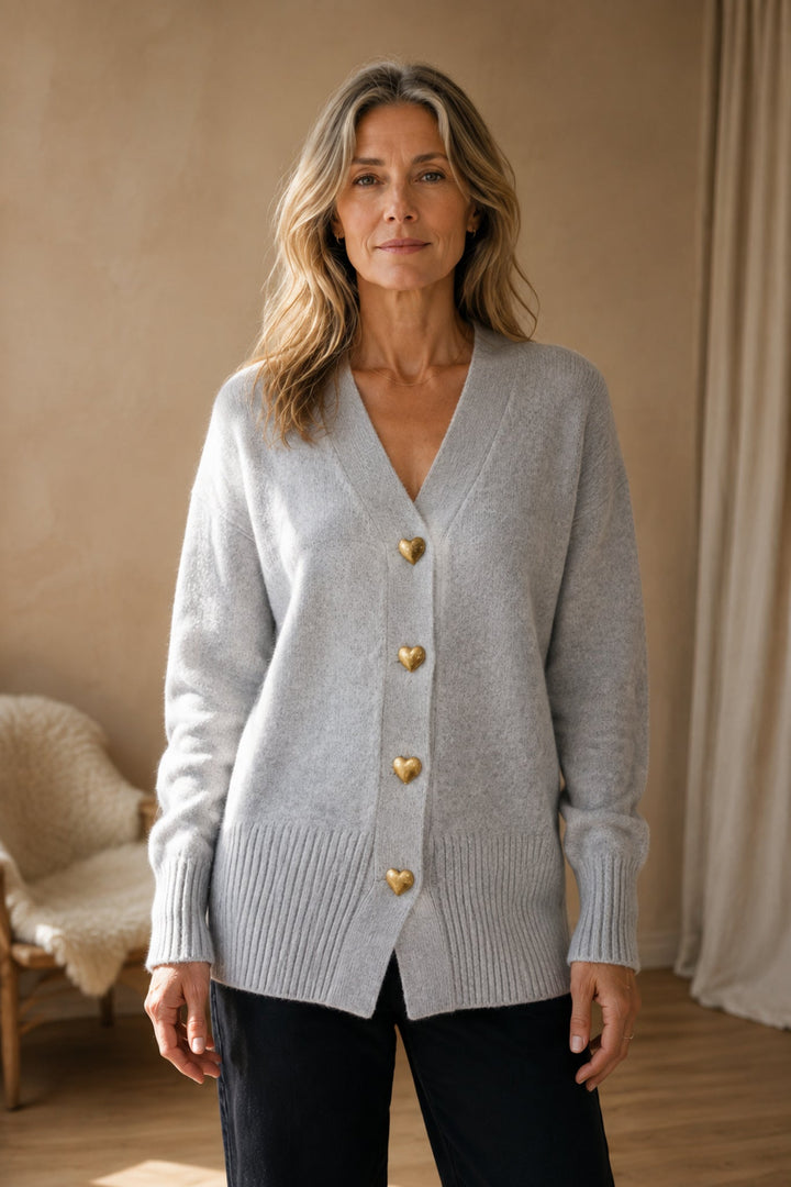 Michaela | Women's V-Neck Button-Front Cardigan editorial product photograph