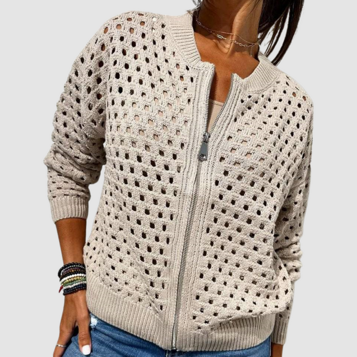 Ninon | Open Knit Zip Cardigan