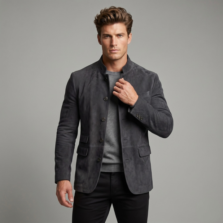 Rene | Suede Stand Collar Blazer