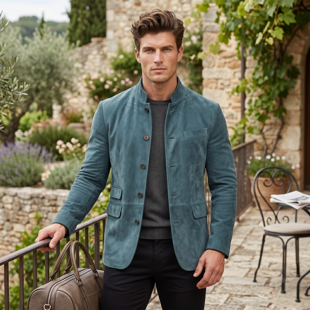 Rene | Suede Stand Collar Blazer