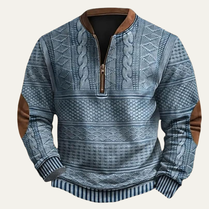 Martial | Elbow Patch Patterned Half Zip