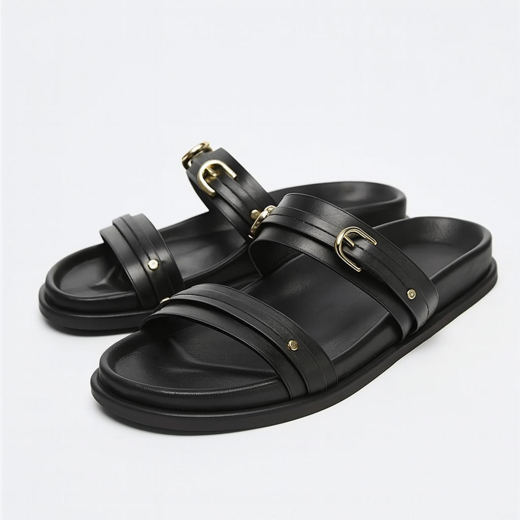 Fleurange | Dual Strap Flat Sandals