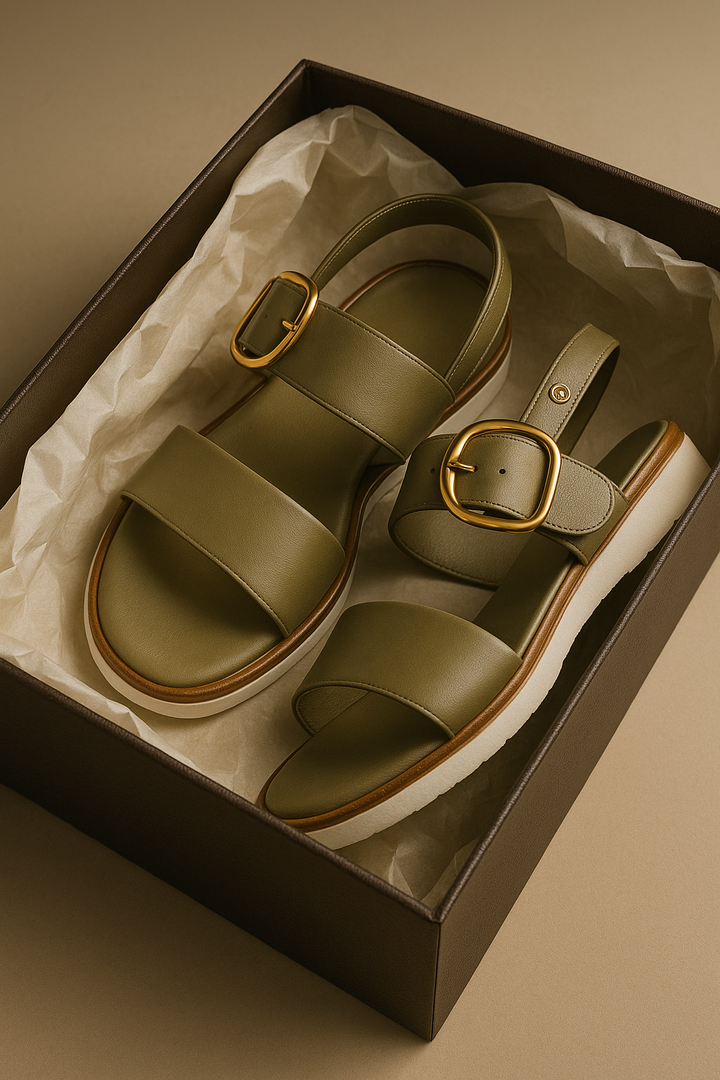 Valeria | Cross Strap Gold Buckle Sandals
