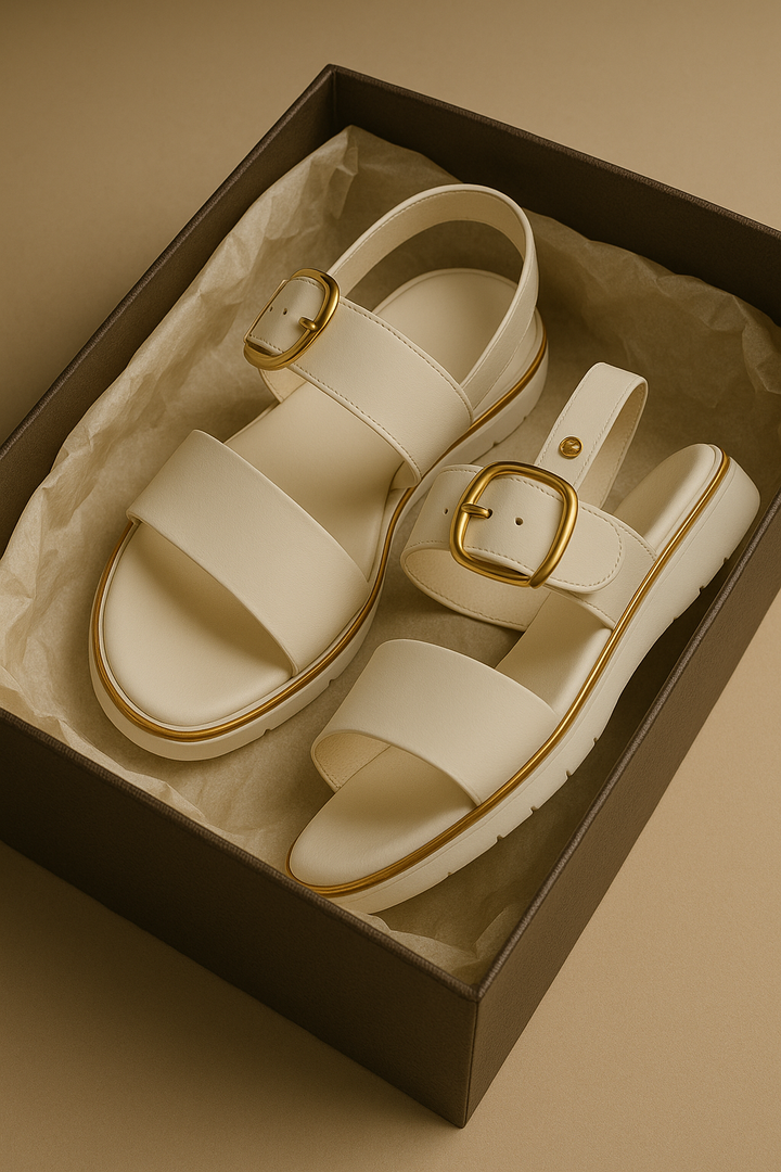 Valeria | Cross Strap Gold Buckle Sandals