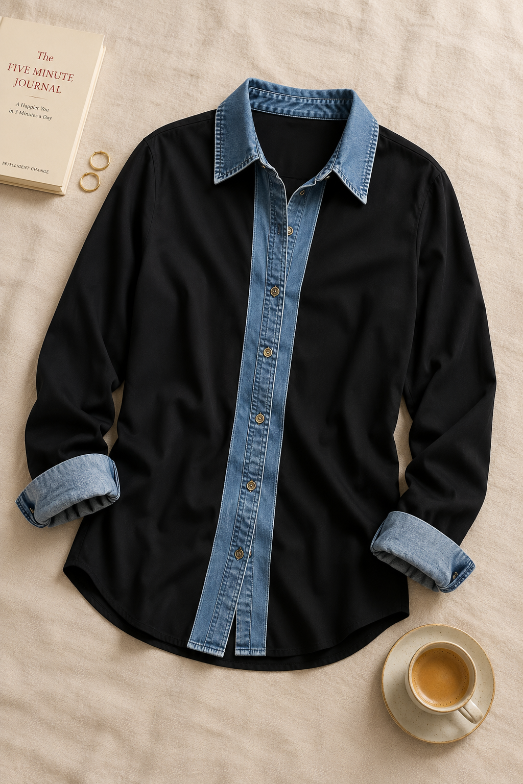 Ella | Denim Trim Two-Tone Shirt